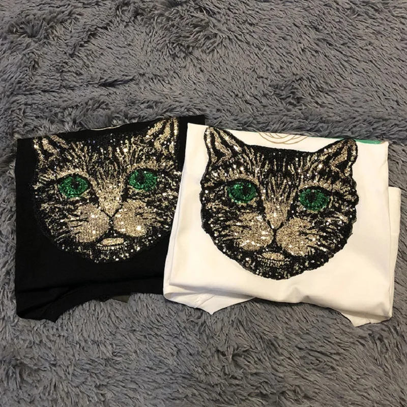 Высокое качество 2019 летняя Женская Роскошная футболка в блестках уличная