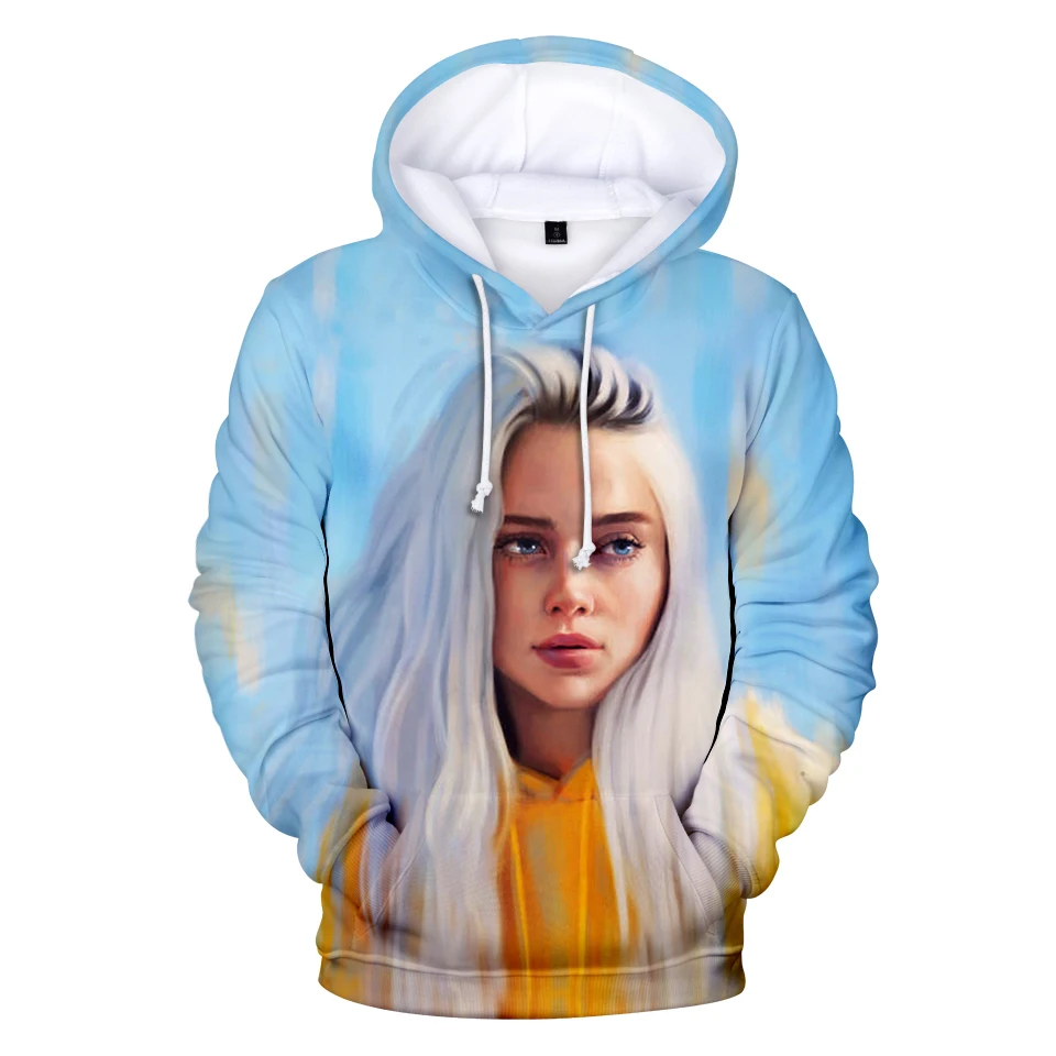 Новая мода 3D Billie Eilish толстовка с капюшоном Длинная Толстовка Топ в стиле