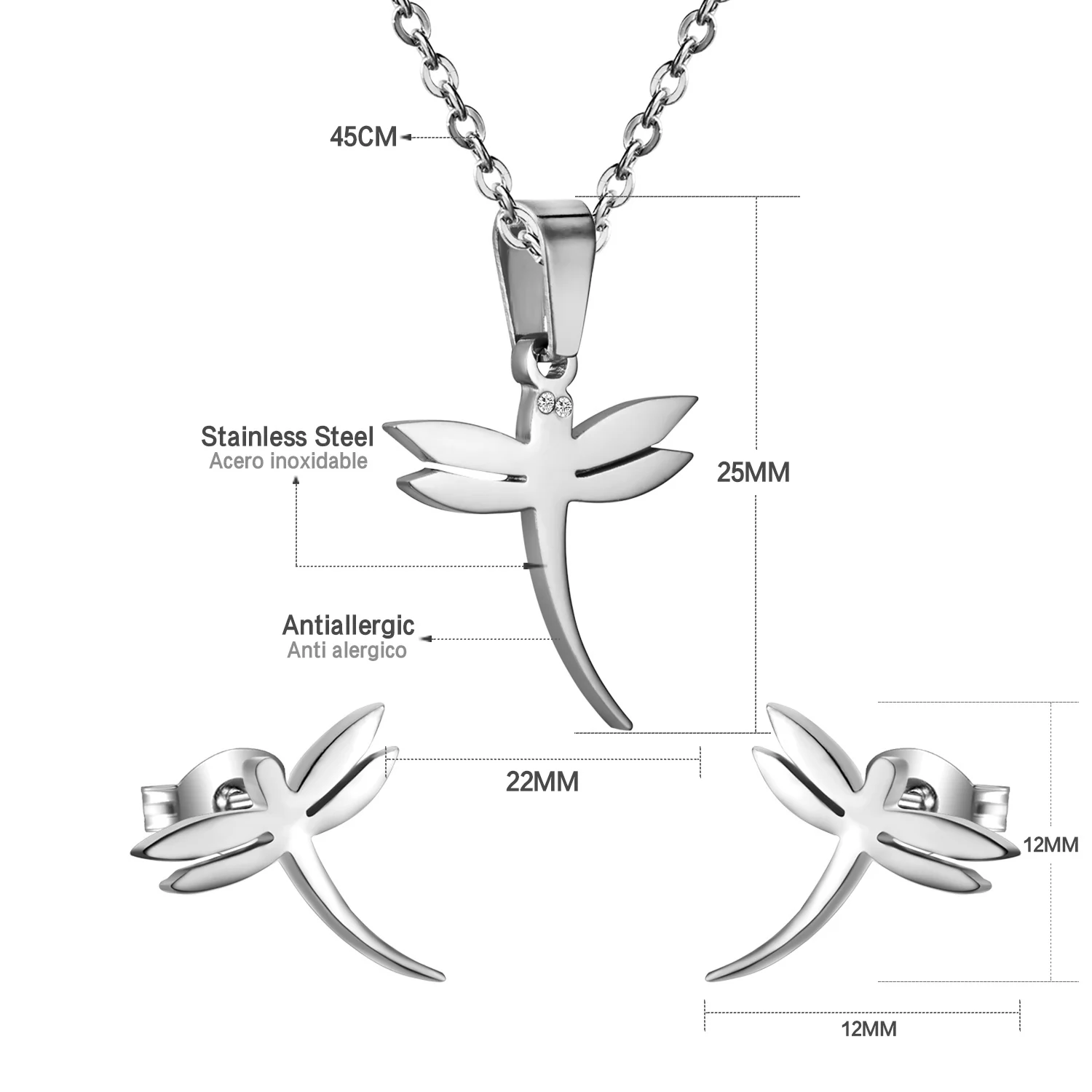 Комплект ювелирных изделий LUXUKISSKIDS Dragonfly из нержавеющей стали с фианитами