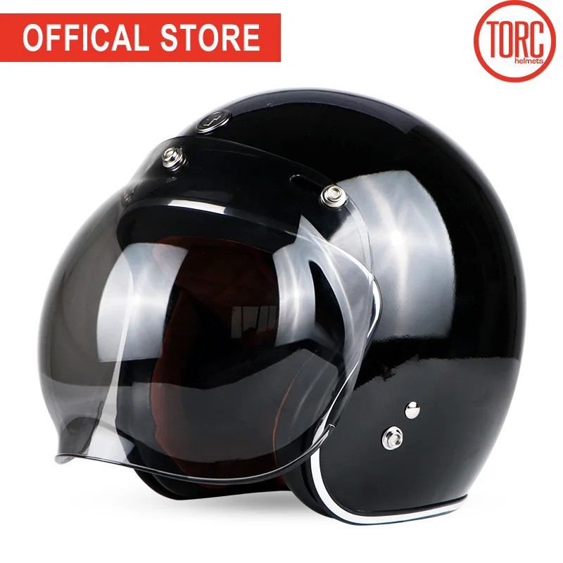 TORC moto rcycle шлем винтажный с открытым лицом пузырьковый козырек moto rbike moto cross jet Ретро шлем capacete DOT T50 moto шлем - Цвет: Gloss Black Bubble