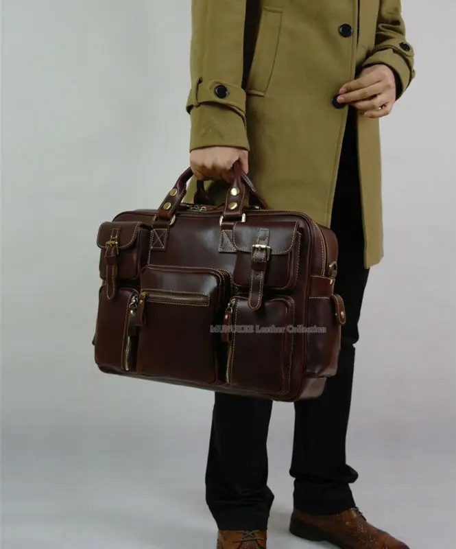 New 2018 Luxury Genuine Leather men briefcase business bag tote men's leather briefcase shoulder bag 15