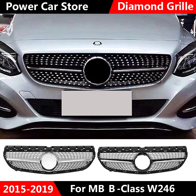 Алмазная решетка глянцевый черный/хром серебристый для MB B Class W246 передний бампер