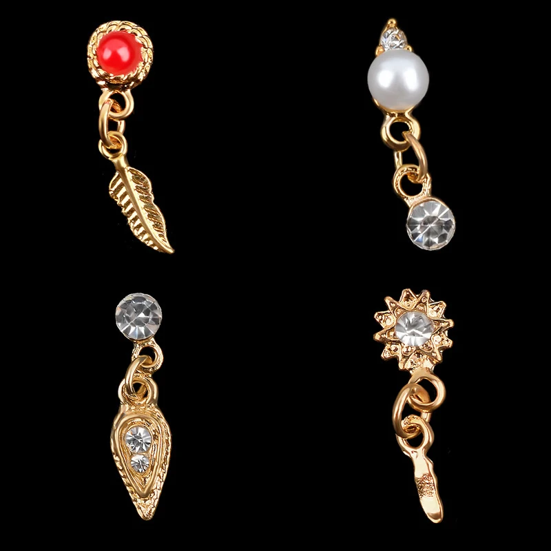 12 шт. модный дизайн ногтей металлическое перо очарование золотой кулон горный