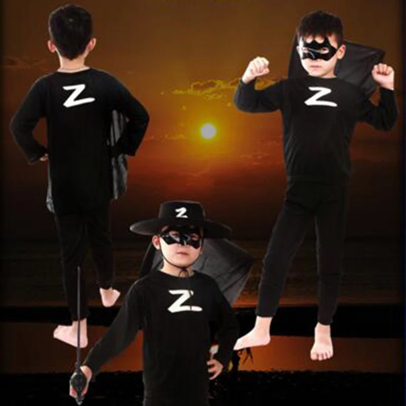 New Hot Boy Black Zorro Cosplay Customes For Children Kids Superhero Capes Anime Carnival Costume Halloween Accessory | Тематическая