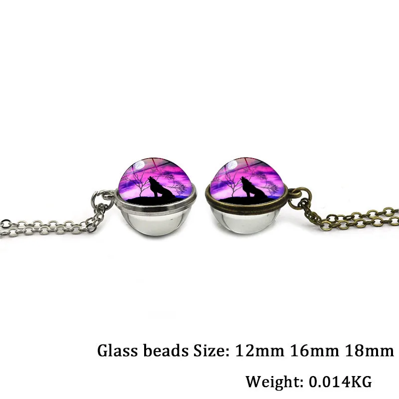 XUSHUI XJ Creative Double Sided Glass Ball Pendant Howling Wolf and Moon Necklace Chain Women Vintage Jewelry Christmas Gifts | Украшения и