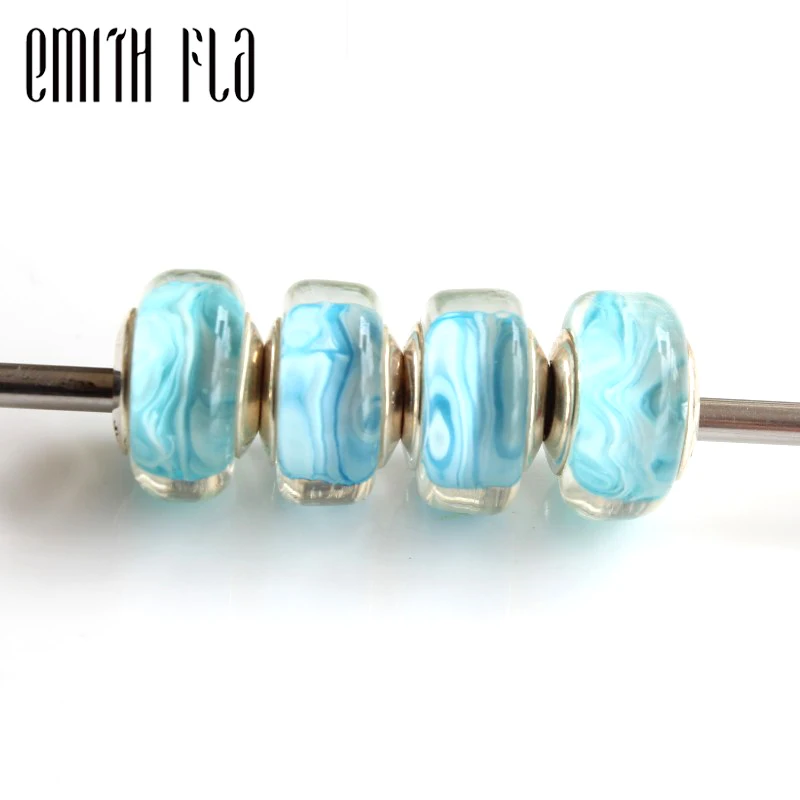 

Emith Fla 925 Sterling Silver Large Hole Blue Ice Murano Glass European Charm Beads Fit Brand Bracelet Beads Jewelry Gift