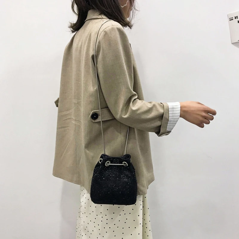 Rhinestone Inlaid Flash Bucket Clutch Bag For Evening Party Fashion Banquet Shoulder Storage Totes Bags Women Lady | Багаж и сумки