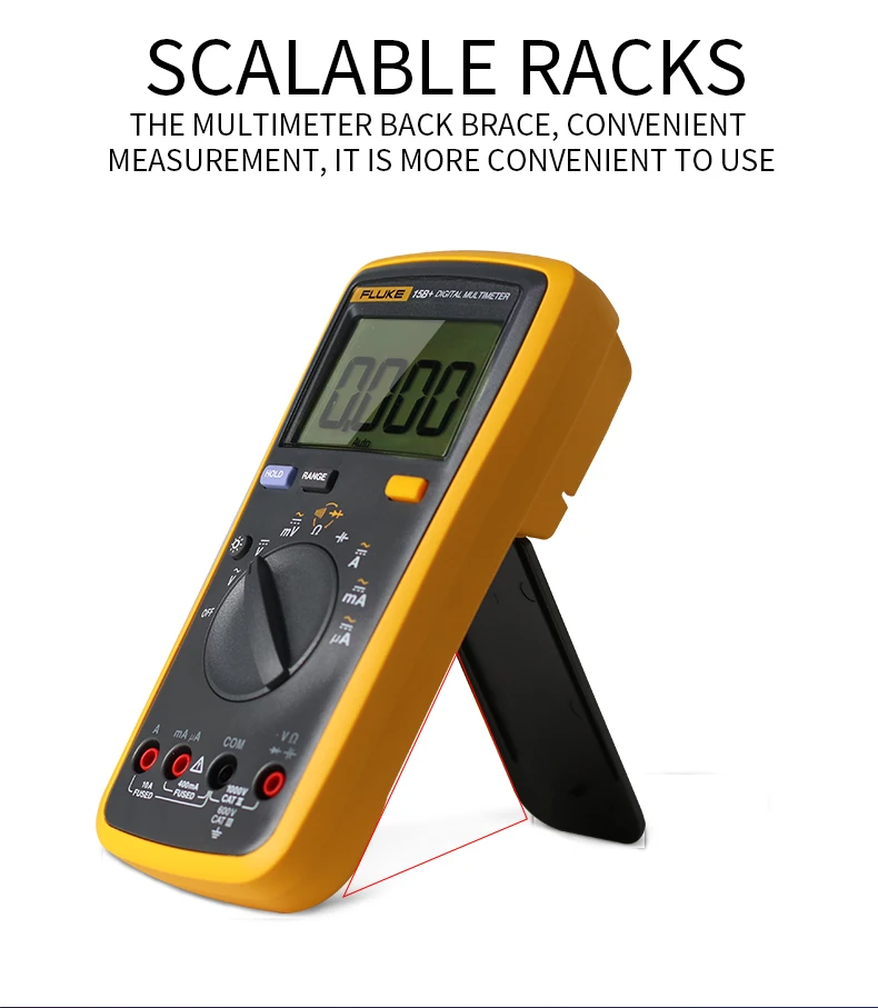 Fluke 15B+ цифровой мультиметр с автоматическим диапазоном 4000 отсчетов переменного/постоянного тока, измеритель сопротивления тока, измеритель частоты емкости