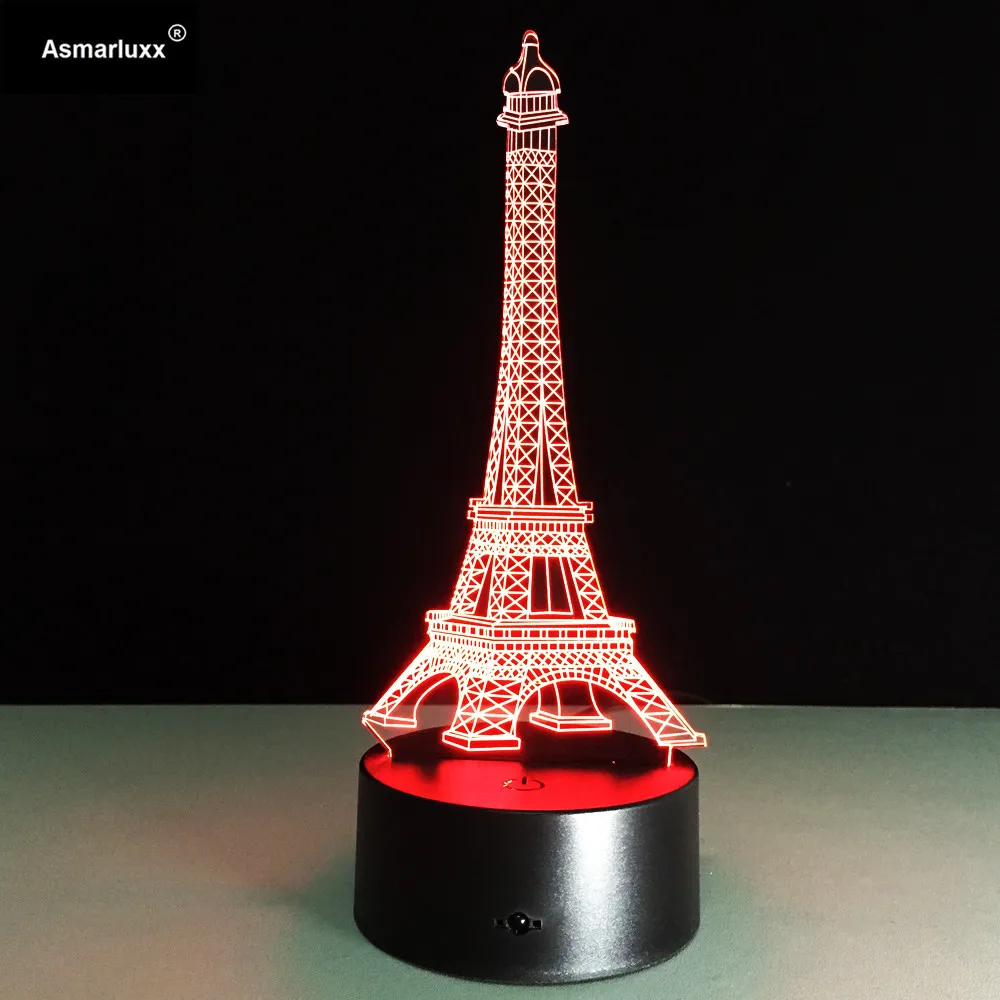 С принтом &quotЭйфелева башня&quot 3D светильник светодиодный ночной Светильник