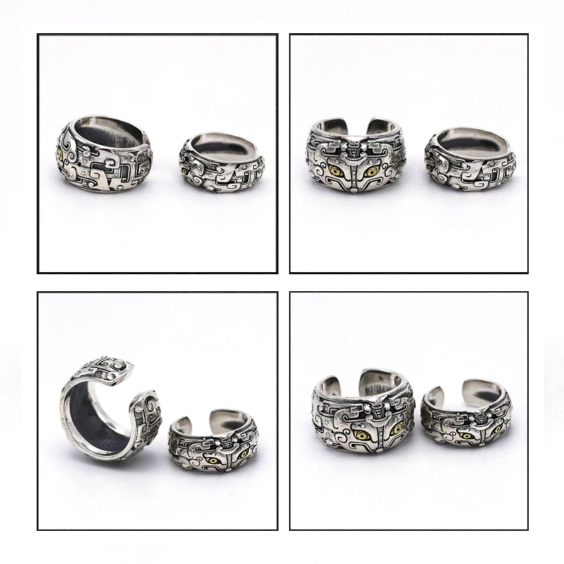 

Pure 925 Sterling Silver Jewelry Gluttony Rings God beast Punk Thai Silver Ring For Men Women Birthday Christmas Gift 526