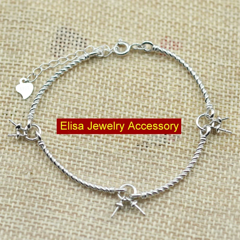 S925 Sterling Silver Bracelet Findings Mount 6 Pearls Women DIY Pearl Bracelet/Bangle Jewelry Accessory Color 2Pcs/Lot |