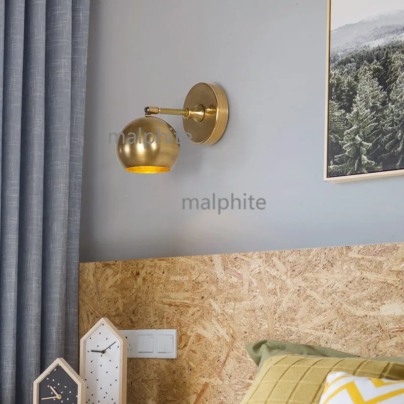 Скандинавский Ретро Медный настенный светильник прикроватная настенная бра для