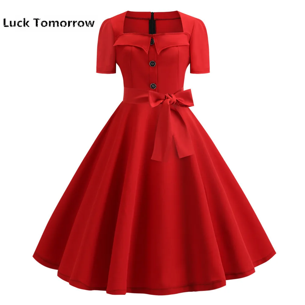 Женское ретро-платье в горошек элегантное винтажное платье с квадратным вырезом