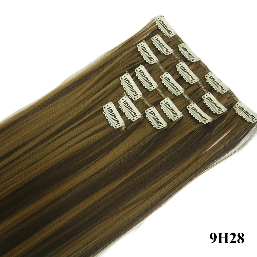 T1B/613 Soowee 60 см длинные прямые высокотемпературные синтетические волосы для косплея черные и седые окрашенные волосы на заколках для наращивания волос - Цвет: T1B/613