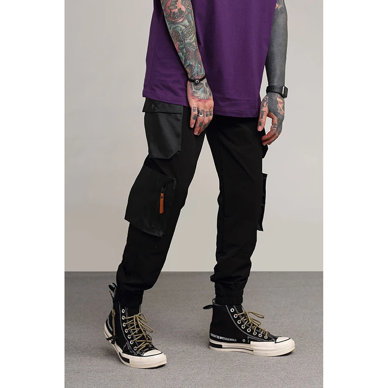 

Steampunk street men's thin pants trousers overalls black loose casual pants