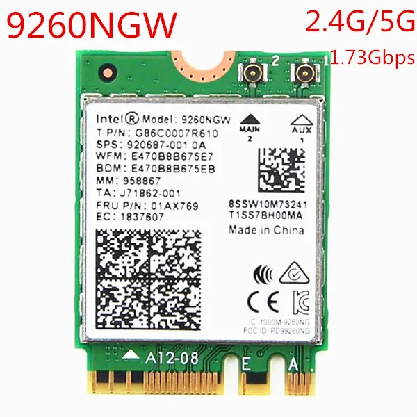 Беспроводная сетевая карта 9260NGW 1730 Мбит/с Wi-Fi для Intel 9260 AC двухдиапазонный NGFF 802.11ac