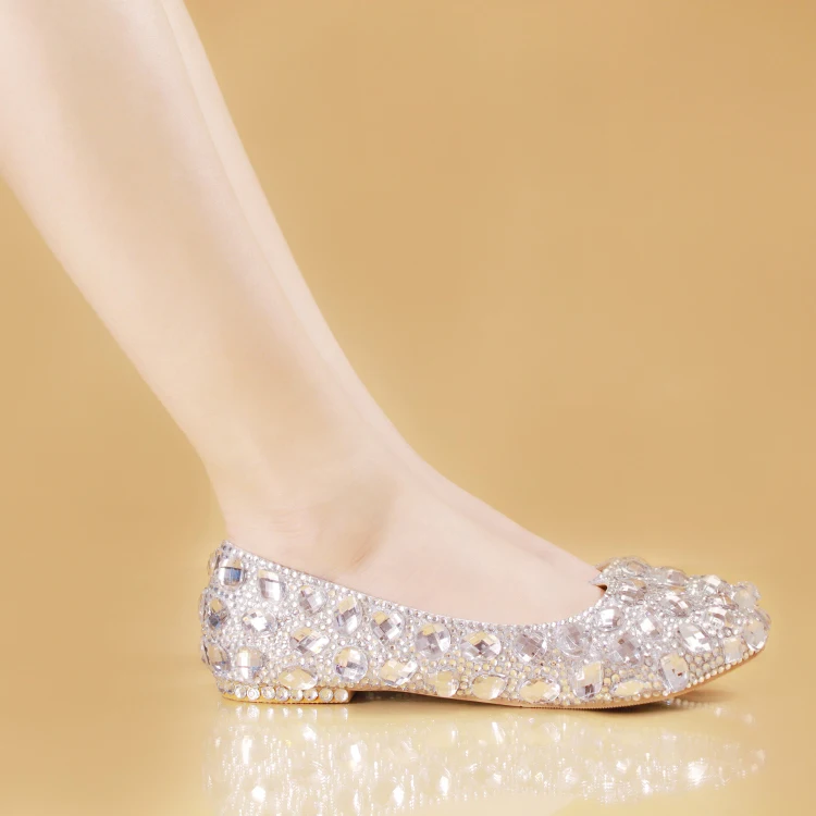 crystal flats Свадебные туфли с украшением в виде кристаллов; большие размеры; женские туфли-лодочки на очень высоком каблуке с круглым носком без застежки; вечерние туфли на платформе для подружки невесты - Цвет: crystal flats