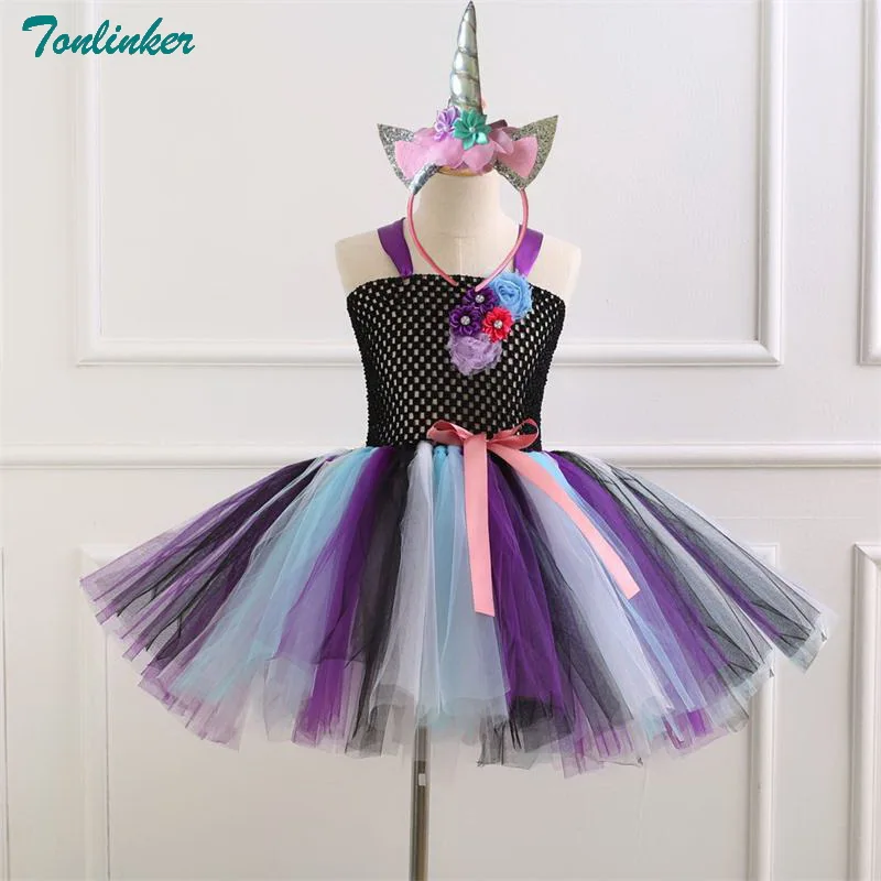 Обувь для девочек Единорог Тюль чёрное платье пачка с единорогом ободок рогом