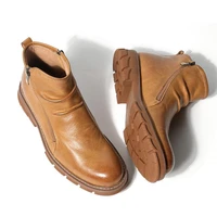 us 6 10 mens pleated riding boots full grain leather round toe zip chelsea man comfort heighten shoes