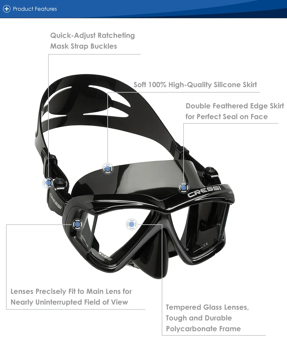 Cressi PANO4+ Сухой Сноркелинг Набор силиконовая юбка четыре объектива Панорамный Дайвинг маска сухая трубка для взрослых