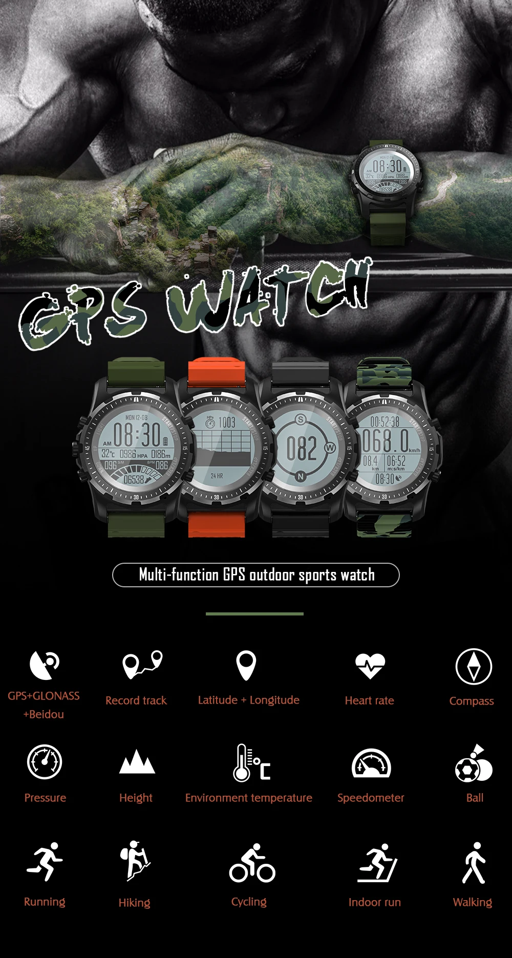 KGG gps Компас Спидометр S966 спортивные часы Bluetooth монитор сердечного ритма мульти-Спорт Фитнес Трекер Смарт часы