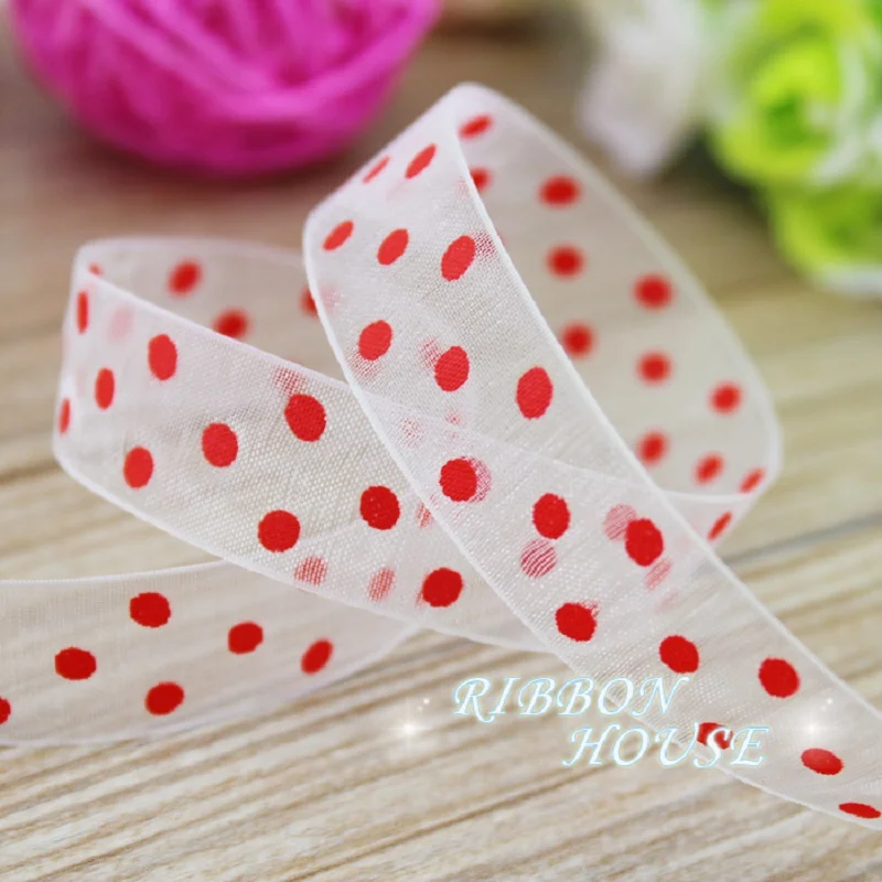 (10 ярдов/партия) Красная печатная лента из органзы цветные горошек Подарочная