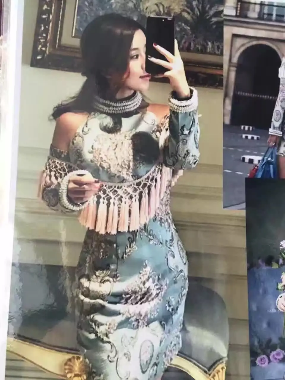 2017 Haute Couture Tassel Nail Bead Jacquard Embroidery Dress Autumn New Arrival Plus Size Women Party Dresses | Женская одежда