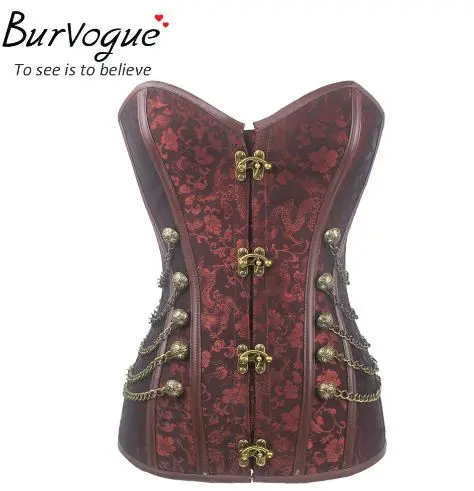 deep brown Burvogue стали кости корсет стимпанк талии корсеты для женщин body shaper Талии cincher корсет панк корсетные изделия S-6XL - Цвет: deep brown