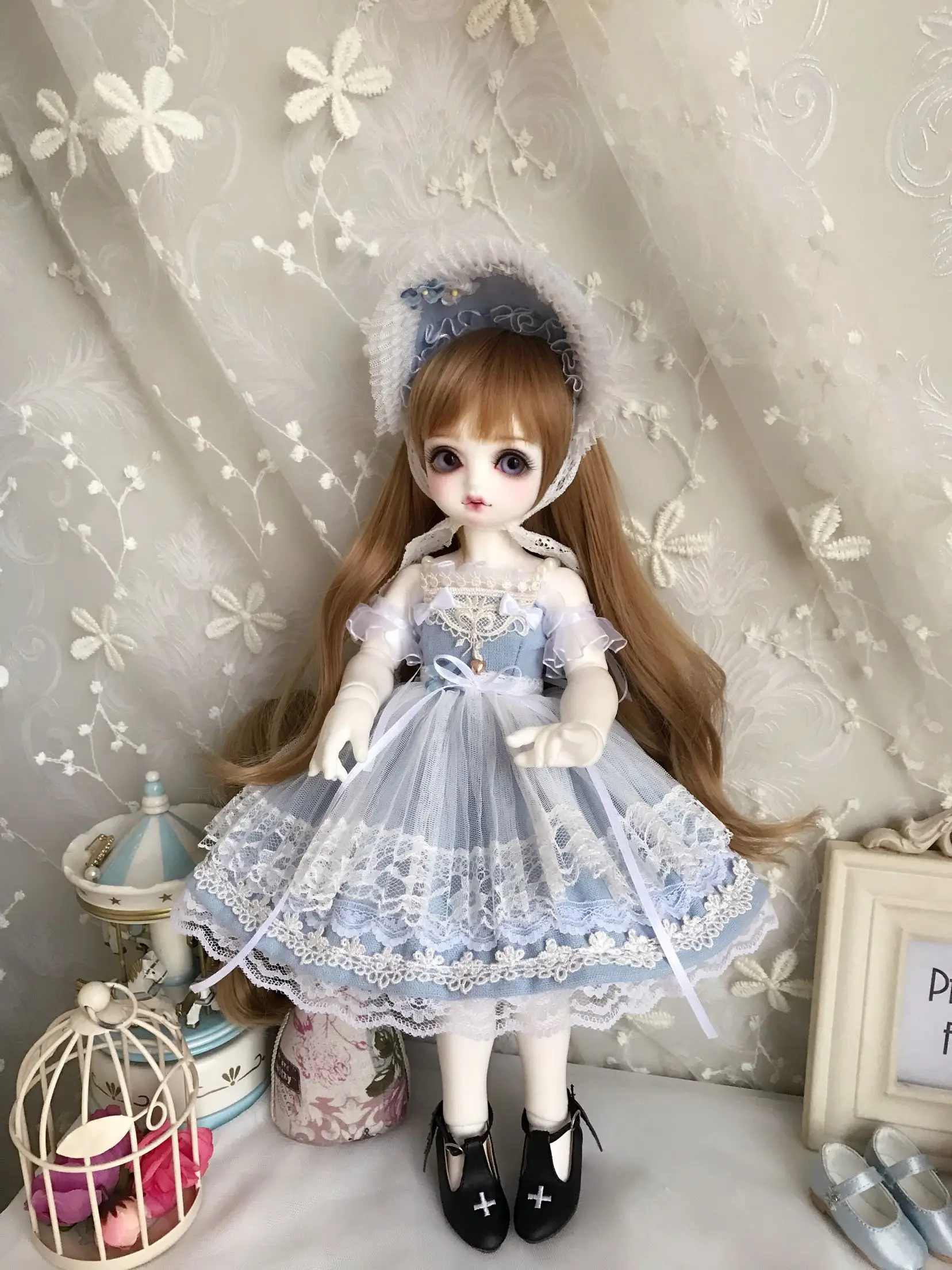 Одежда для кукол 1/6 1/4 платье для куклы платье костюм для 1/6 1/4 BJD аксессуары для кукол sd 3 цвета платье+ BB шляпа+ вуаль кружевная юбка