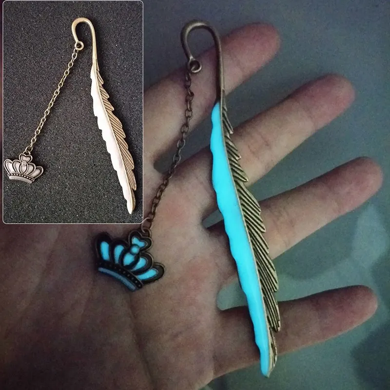 1 шт. металлический трендовый перо Корона светится в темноте серебряные закладки