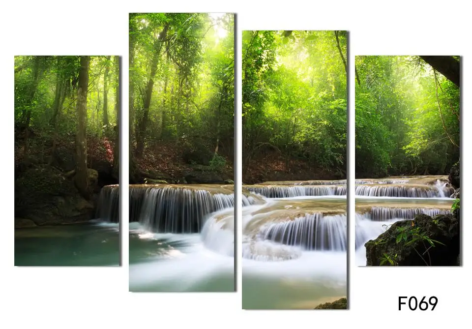 4Panel Modern Prints Forest River Painting Pictures Cuadros Canvas Art Landscape Paintings For Living Room Unframed | Дом и сад