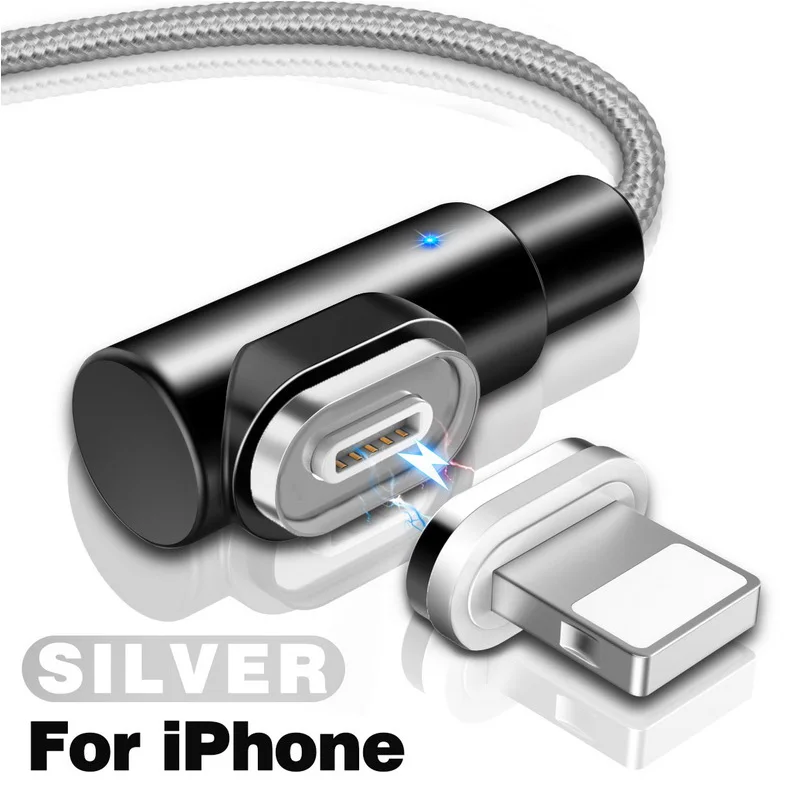 Silver iphone 1 M/2 M 3A Магнитный кабель для быстрой зарядки и передачи данных для samsung S9 S10 huawei P30 pro P20 Xiaomi Mi9 для type C/USB C Micro USB - Цвет: Silver iphone