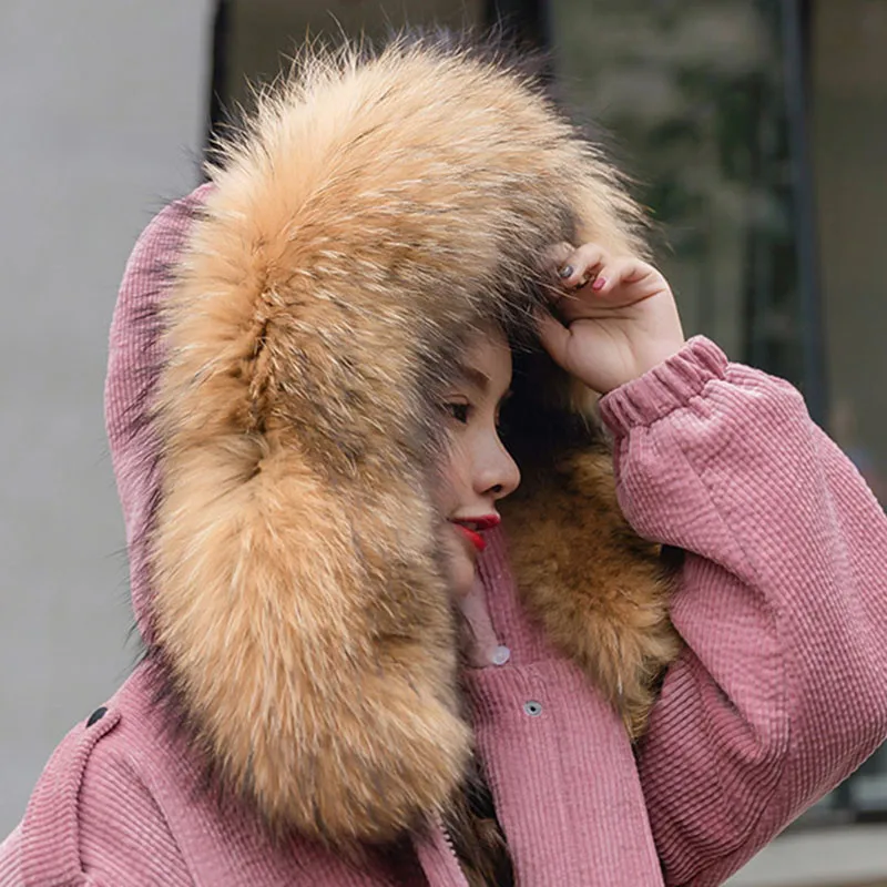 Новинка 2018 Женское зимнее пальто Вельветовая верхняя одежда большой меховой