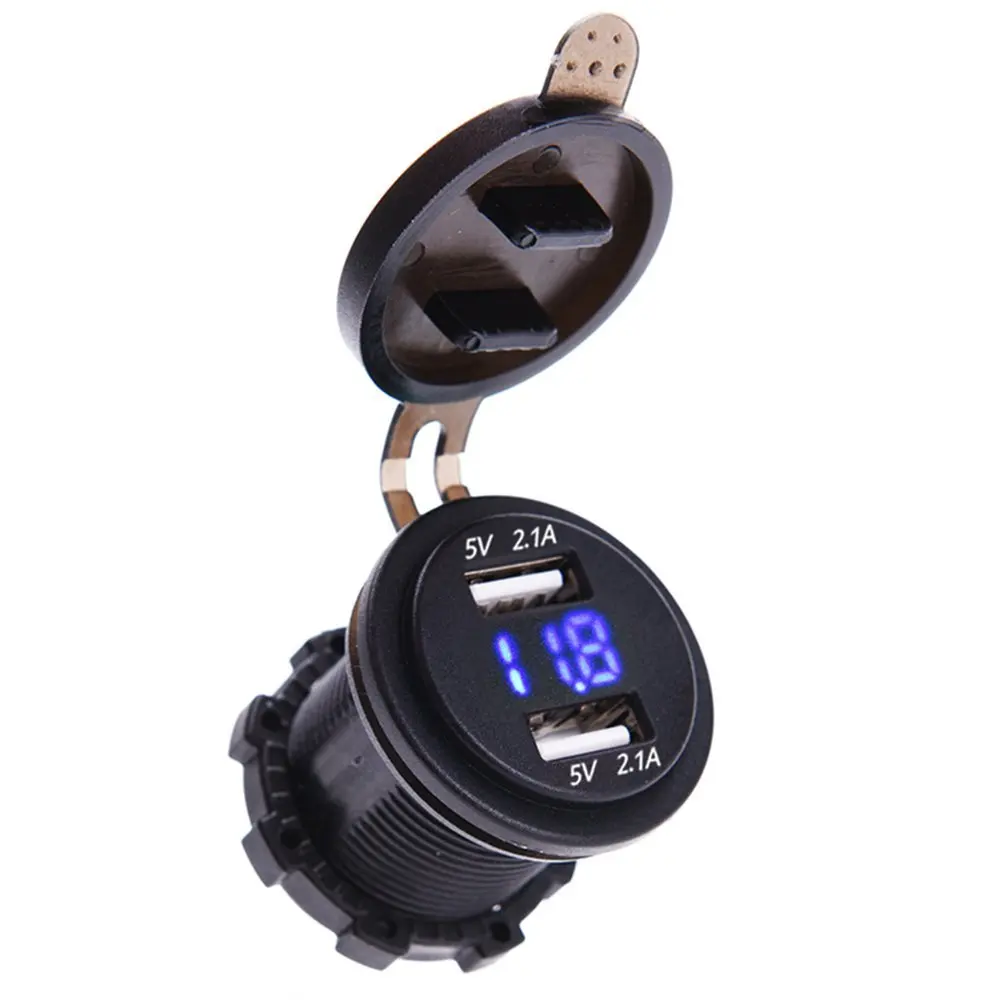 

4.2A Dual Port USB Charger with Voltmeter 12-24V BLUE LED Digital Display Universal for Car Boat Motorcycle Car Accessories