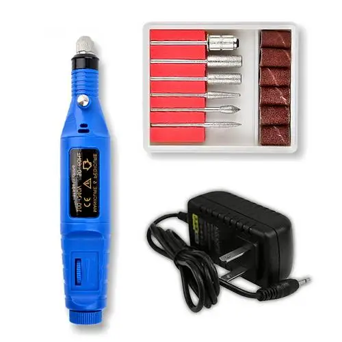 Blue color US plug 1 набор мощности для профессионального аппаратного маникюра ручка педикюрная пилка маникюрная пилка инструменты 6 бит сверлильный станок для ногтей - Color: Blue color US plug
