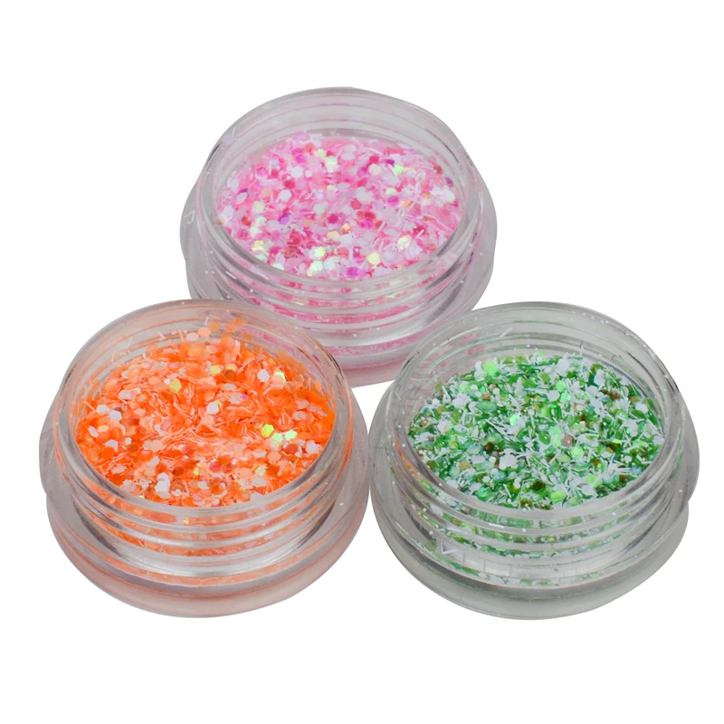 Хлопья для ногтей 12 смешанных цветов снежинки блестящие формы 3D украшения