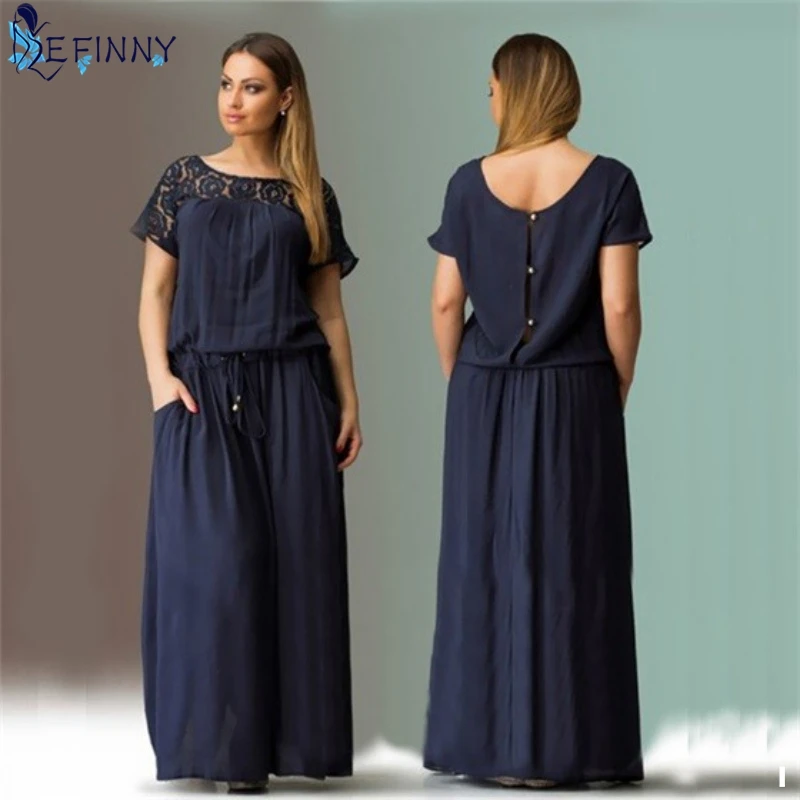 EFINNY Short Sleeve Lace Summer Dress Plus Sizes New Women Size Long Maxi Party Vintage Vestidos L-6XL | Женская одежда