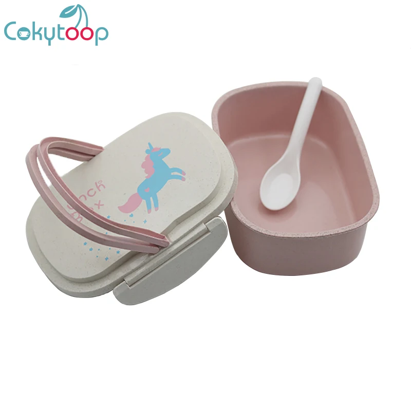 Cokytoop Новый Ланч бокс для детей коробки бэнто из пшеничной соломы единорог 2 слоя с