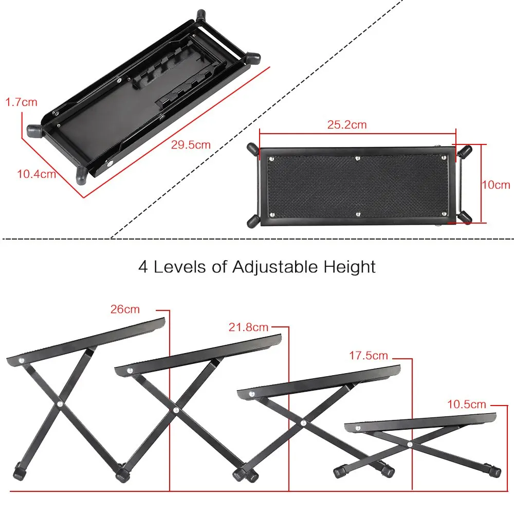 Durable Anti-Slip Guitar Foot Rest Stool Foldable Metal Pedal 4 Adjustable Height Levels Black High Quality Parts | Спорт и