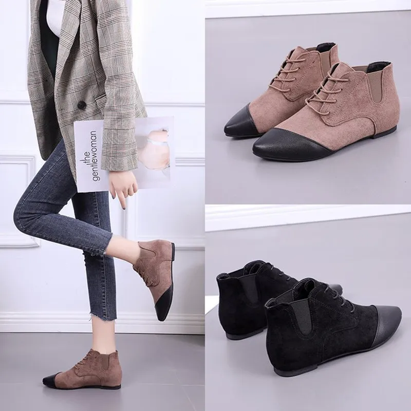 

Women's New Korean Small Leather Shoes Flat Martin Boots Comfortable Warm Women's Boots