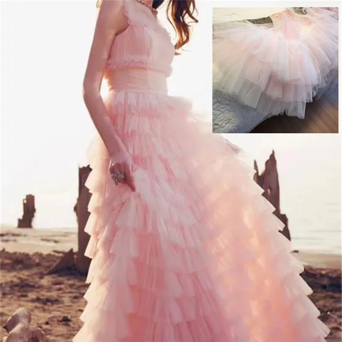 Женская трехслойная плиссированная юбка белая розовая сетчатая кружевная