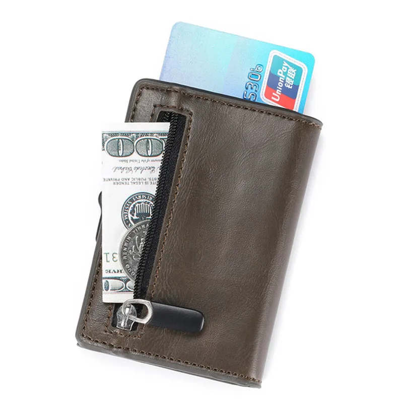 

ZOVYVOLCarbon Fiber Wallet RFID PU Leather ID Card Case Single Box Smart Credit Card Holder 2019 New Arrival RFID Coin Purse