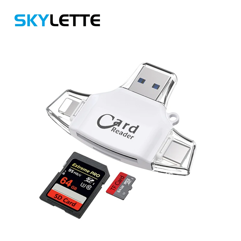 Кардридер 4 в 1 для SD TF iOS Type-C usb 2 0 Android мультисистемный совместимый адаптер