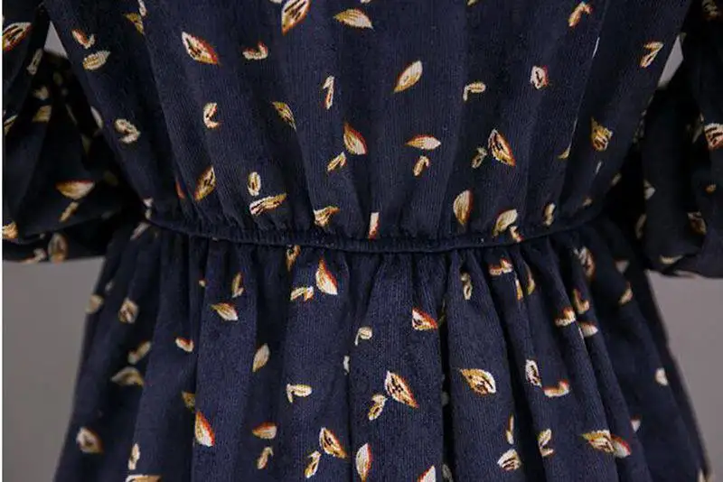 

2018 New Arrival Spring Autumn Women Casual Dress Loose Waist Stand Printed Corduroy Vestidos Long Sleeve Vintage Dresses AB003