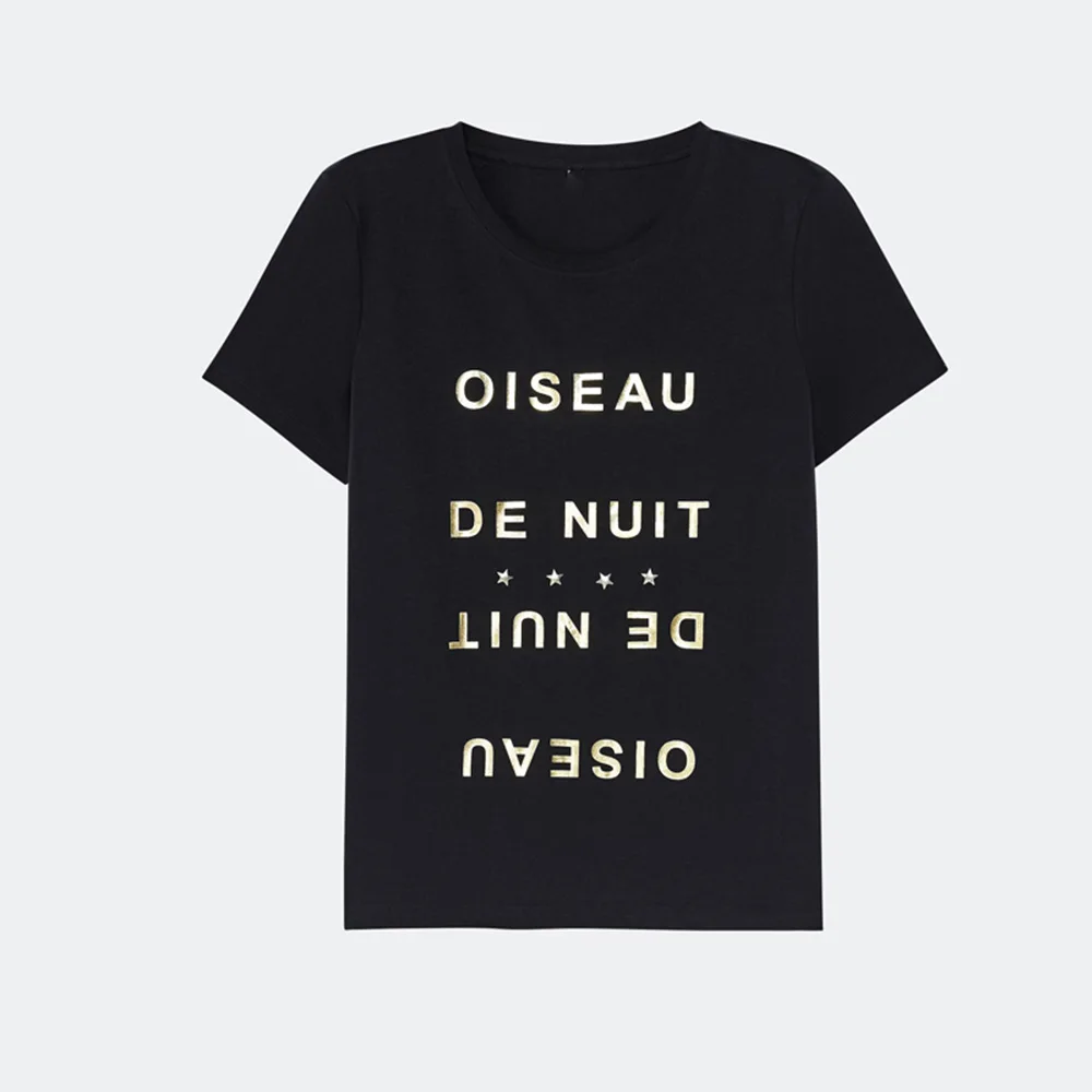 HYH HAOYIHUI Women Summer T shirts Solid Black Slim Print Crew Neck Short Sleeve Tees Casual Basic Loose Streetwear Tops|top zip|top brand high heel