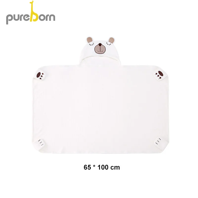 Brown bear Детское полотенце унисекс Pureborn с капюшоном и рисунком животных из мультфильма, детское банное полотенце, махровое хлопковое детское полотенце для мальчиков и девочек - Цвет: Brown bear