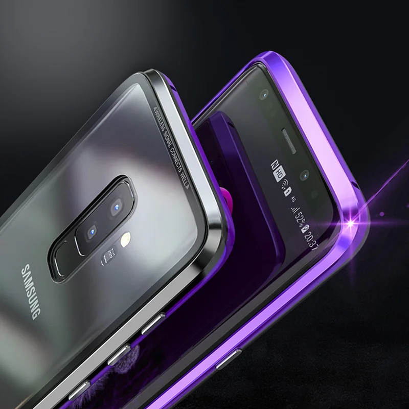 ZEALLION For Samsung Galaxy S8 S9 Plus S9+ Magnetic Adsorption Flip Phone Case Metal Tempered Glass Cover |