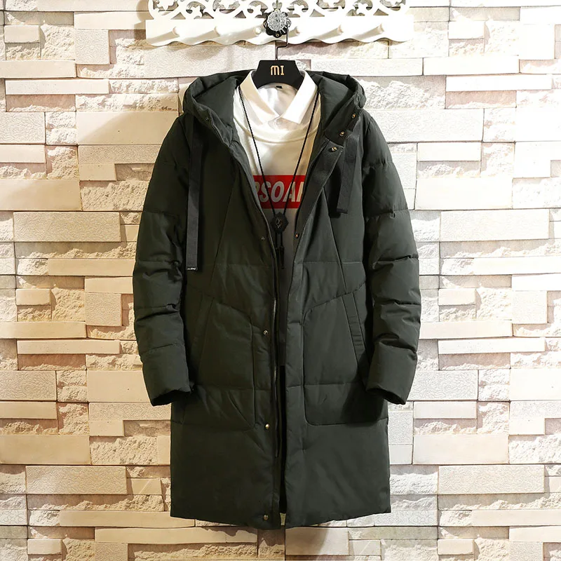 M-4XL, 5XL, длинное Мужское пальто с капюшоном, зимнее пальто, Мужская Толстая парка, мужские свободные теплые мужские зимние куртки и пальто - Цвет: Армейский зеленый