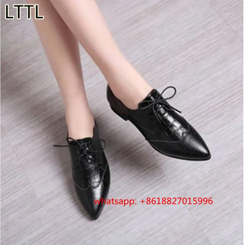 Весна Осень Зашнуровать Женщины Резные Оксфорд Обувь Ручной Работы Платье