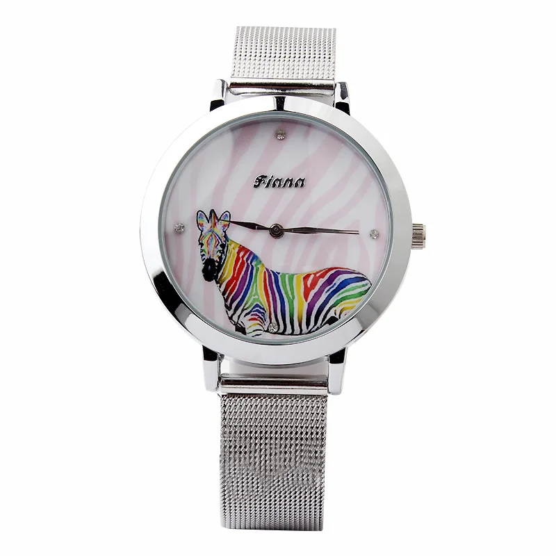 Модные Цветные часы zebra для женщин мужские Роскошные Кварцевые из нержавеющей